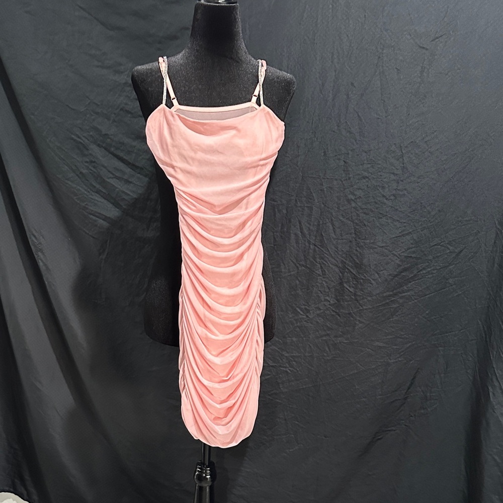 Lucy in the Sky Blush Ruched bodycon Midi Dress